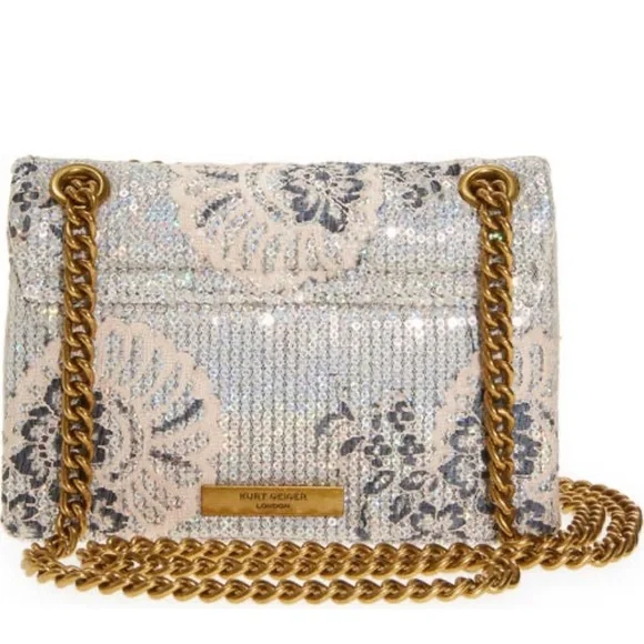 SOLD⛔️KURT GEIGER LONDON INBEDED Sequins floral Magnetic Flap Crosby/Shoulder - Picture 8 of 17